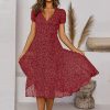 Robe trapèze à pois pour femme, manches courtes, col en V, bandage Boho, vacances, robe de plage, robe d'été mi-longue chic 1