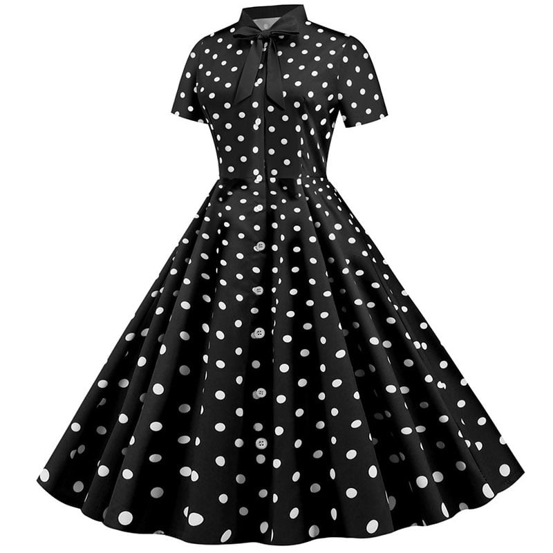 Robe d'été à pois noirs pour femmes, manches courtes, nœud rayé, élégante robe de soirée vintage Pin Up des années 50, robe éducative 2