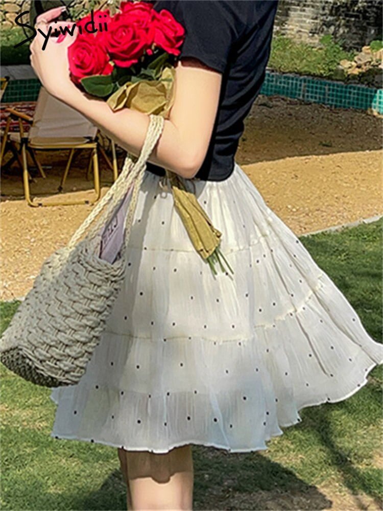 Syiwidii-Mini jupe chic en mousseline de soie à pois pour femmes, taille haute, mode coréenne élégante, ligne A, Y2K, été, nouveau, 2023 2