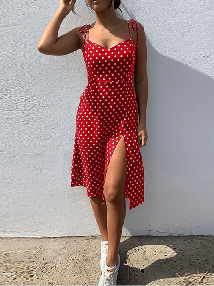 Robe d'été décontractée à pois pour femmes, plissée, élastique, col en V, robe de plage, 2023 2