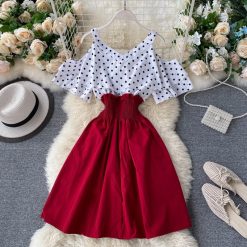 Boho-Robe courte à volants pour femmes, sexy, à pois, patchwork, taille fine, éducative, décontractée, robe de plage, été 1