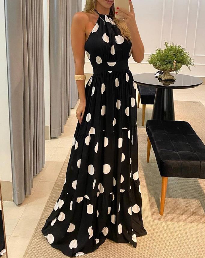 Robe de soirée dos nu à pois pour femmes, robe froncée dos nu, robes de vacances, mode sexy, printemps, nouveau, 2023 2