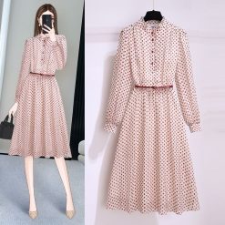 Robe mi-longue élégante à pois pour femmes, col à volants doux, manches longues, robes de soirée A-ligne, robe éducative coréenne, vintage, été 1