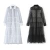 Robe longue en maille transparente à pois pour femmes, col à revers, boutons, Cover up 1