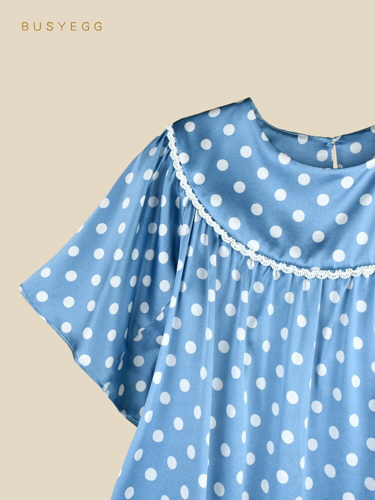 Robe de nuit imprimée à pois pour filles, vêtements de nuit naturels pour enfants, robe de pyjama d'été pour enfants, style frais, bleu 2