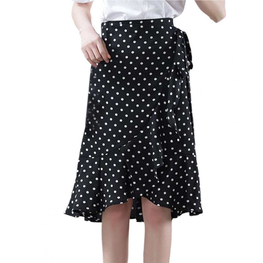 Jupe Sirène Ondulée à Pois pour Femme, Taille Haute, Irrégulière, à Volants, à Lacets, Streetwear, Été 5