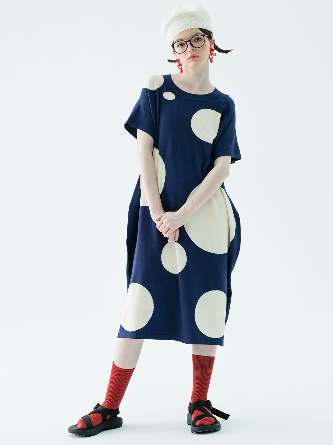 Imakokoni-Robe longue à pois pour femme, robe ample à manches courtes, tricot, original, nouveau, été, 2023, 234152 1
