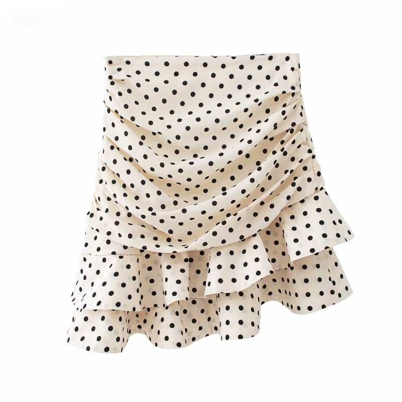 Jupe plissée imprimée à pois pour femmes, jupe éducative, robe à glissière au dos, volants chics coréens, mode féminine 2