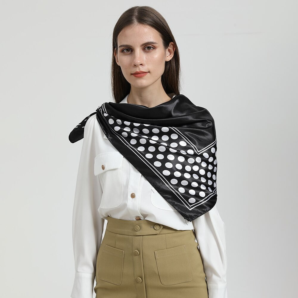 InjHead-Foulard imprimé à pois pour femme, foulard à la mode, noir et blanc, bandeau, cravates, foulard à main, marque de luxe, hijab 2