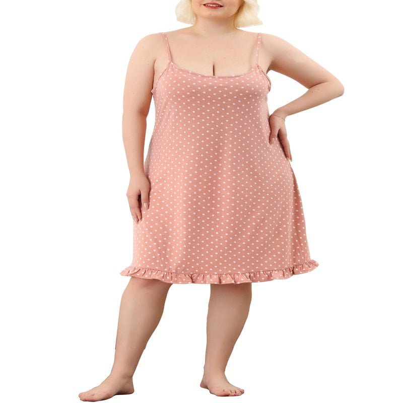 Pyjama à bretelles réglables pour femme, chemise de nuit à pois, ourlet à volants, vêtements de nuit 2
