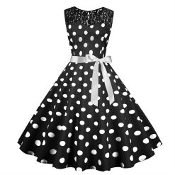 Robe trapèze en dentelle épissée à pois pour femmes, robes trapèze, mode vintage, rockabilly des années 50 et 60, Rhde fin d'année, éducatif 1