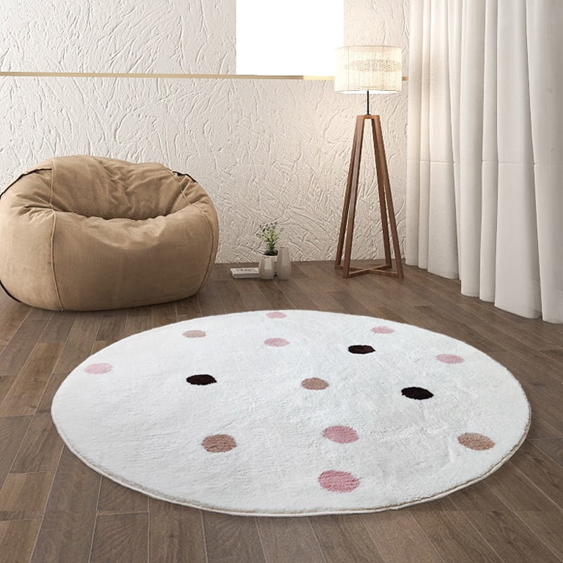 Tapis de salon à pois, grande surface, en peluche blanche pour chambre d'enfants, décoration de la maison IG, tapis moelleux pour vestiaire 2