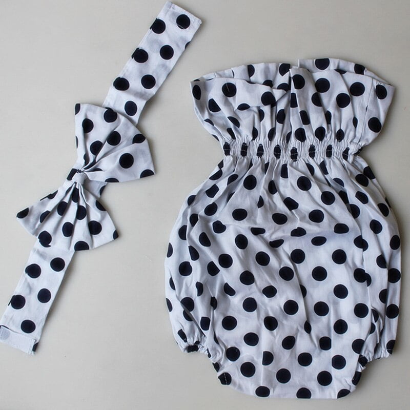 Vêtements pour nouveau-né fille, 2 pièces, bandeau à pois + body, tenues pour bébé, Photo, vêtements à pois 2