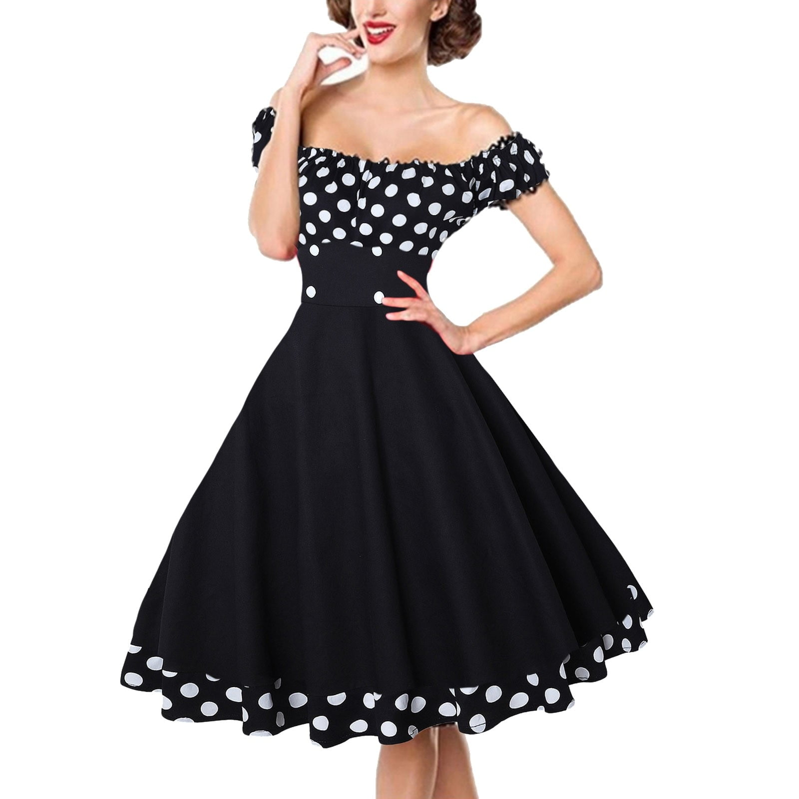 Robe rétro Hepburn pour femme, robe trapèze en fibre, robe à pois, robe vintage élégante, noir, rouge, femme, rétro, années 50 1
