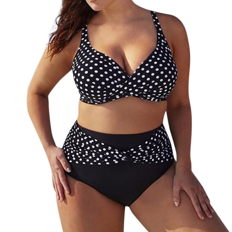 Soutien-gorge grande taille pour femmes, imprimé à pois, torsadé devant, taille haute, tanga, Bikinis 1