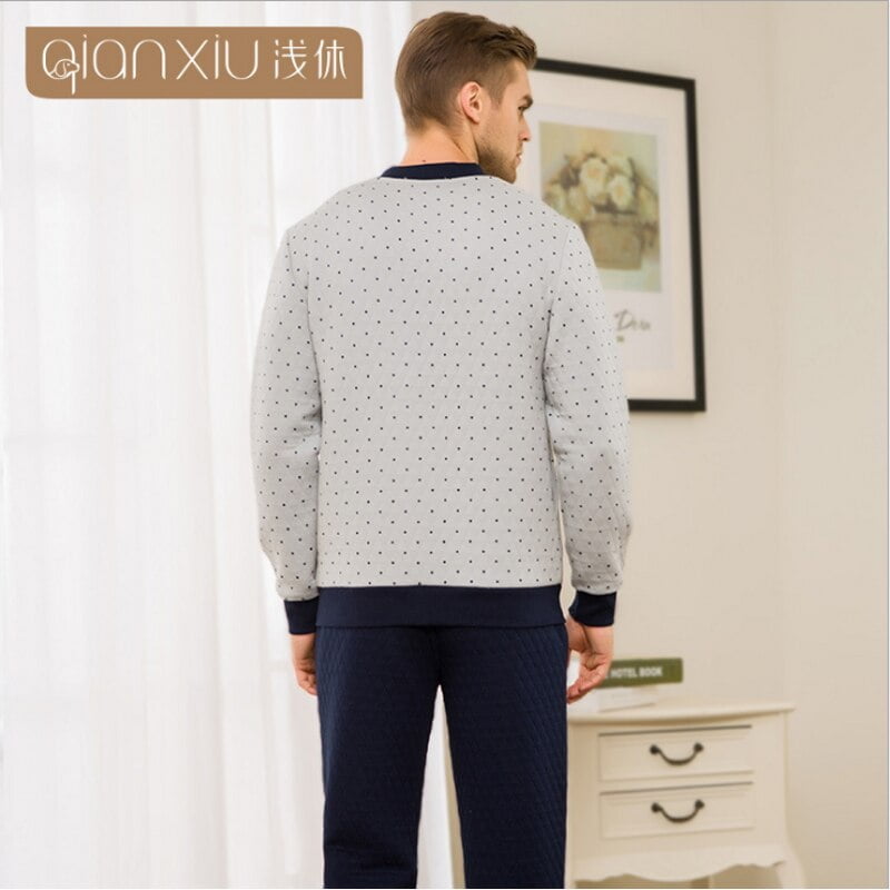 Pyjama en coton et velours pour hommes, ensemble décontracté, à pois, à manches longues, Cardigan et pantalon, collection automne et hiver 2