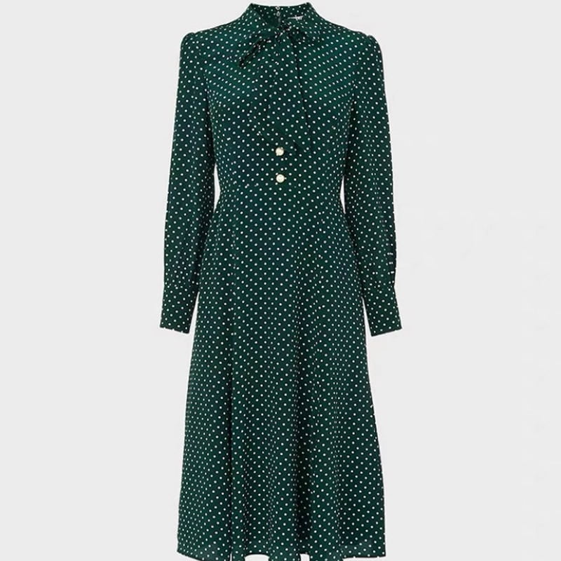 Robe trapèze à manches longues pour femmes, Kate ignoré, princesse Seton, robe à pois, mode 2