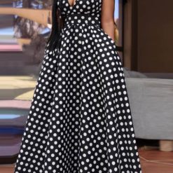 VONDASummer-Robe d'été maxi à pois pour femmes, robe bohème sexy, col en V, fibre creuse, vacances décontractées, robe de soirée élégante, 2023 1