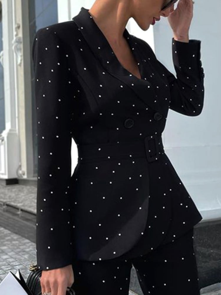 Blazer décontracté à pois pour femmes, veste mince, tailleur-pantalon formel, veste mince, mode féminine, bureau d'affaires, automne, 2 pièces 2