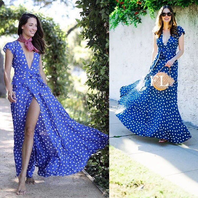 Jupe longue à pois et à lacets pour femme, robe évasée, mode ronde, plage, tourisme, vacances, élégant, thaïxiété, nouveau 1