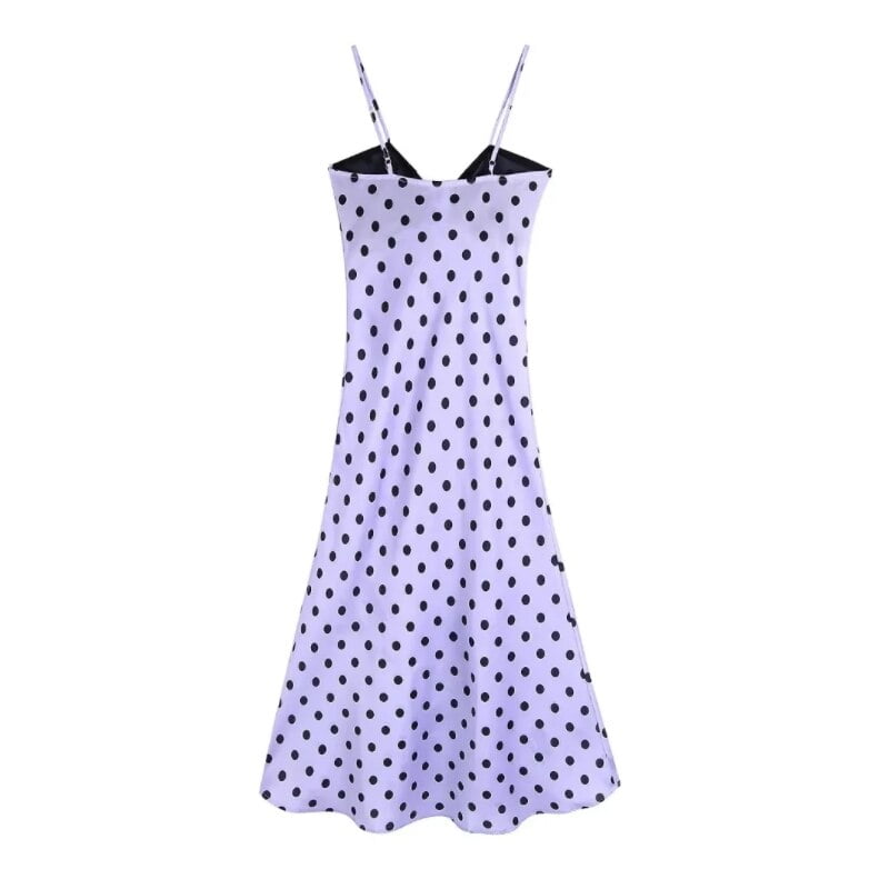 Robe mi-longue imprimée à pois pour femmes, robe à bretelles fendue sur le côté, robe à lacets décontractée, nœud papillon, éducatif, nouveau, été, LUJIA ALAN WD2937 2