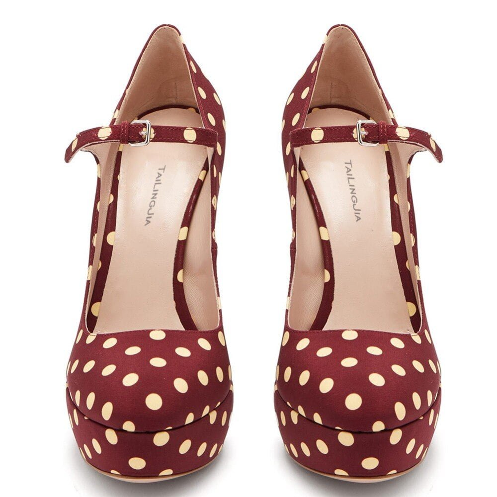 Escarpins à talons hauts et bout rond pour femme, chaussures de soirée, plateforme épaisse à pois, grande taille, 2022 2