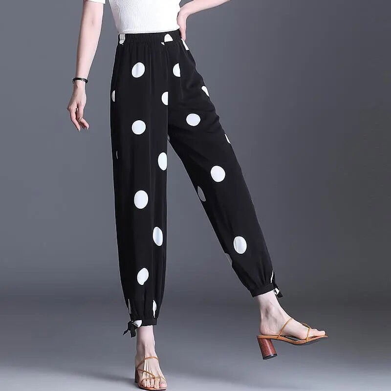 Pantalon sarouel drapé en mousseline de soie pour femme, vêtement léger et décontracté, imprimé à pois, nouveauté mode été 2022, H03 2