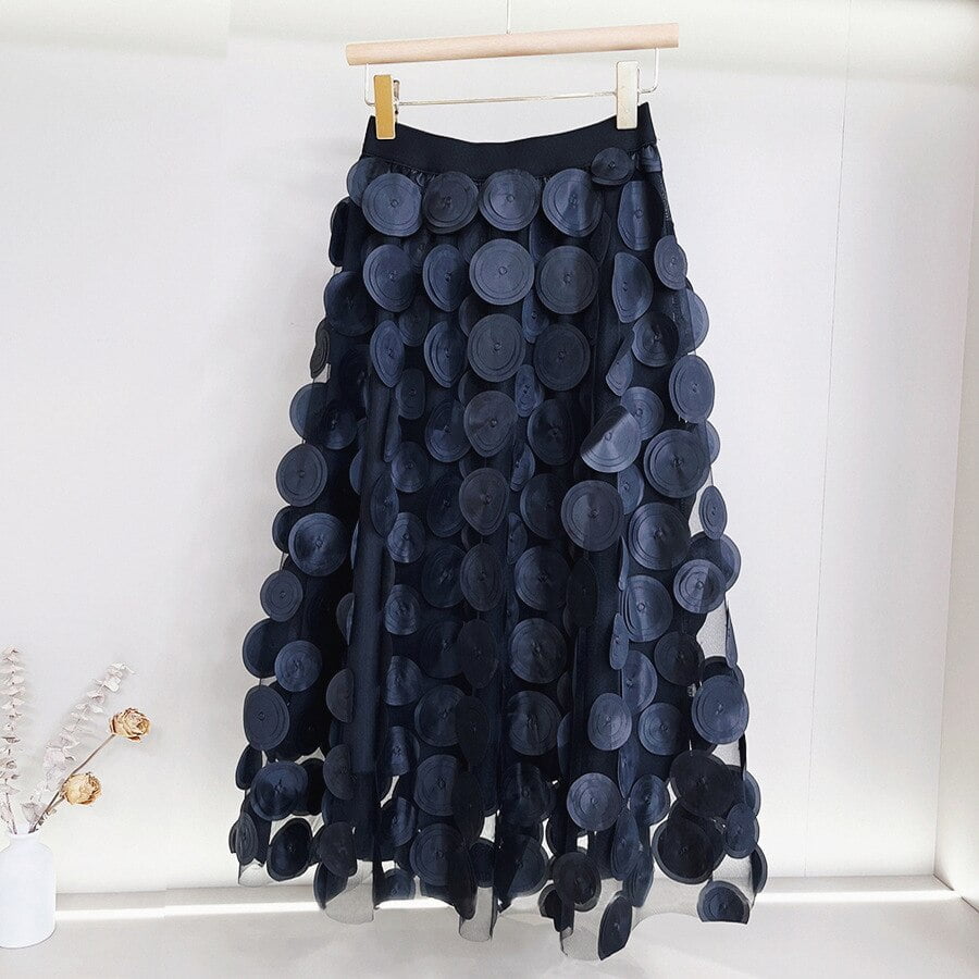 Jupes longues plissées à pois 3D, nouveau design spécial, taille haute, élastique, élégantes, roses, noires, ligne A, RS648, 2023 2