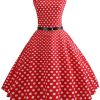 Robe d'été rouge à pois pour femmes, vintage, élégante, motif floral, robe de soirée, ceinture, éducative 1