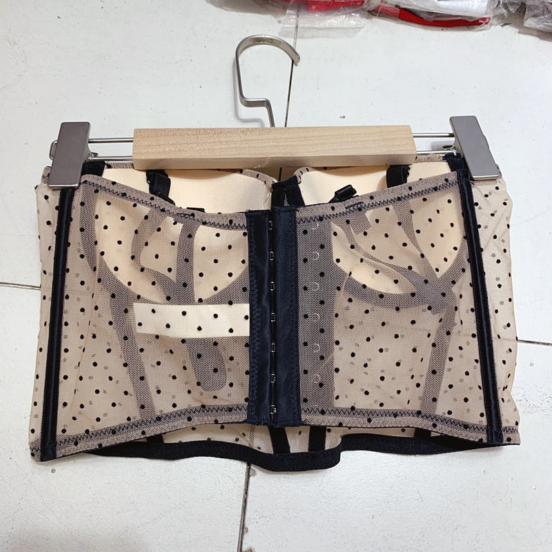 Camisole en dentelle à pois pour femme, haut sexy dos nu, soutien-gorge bustier push-up, biscuits perlé, court, dos nu 2