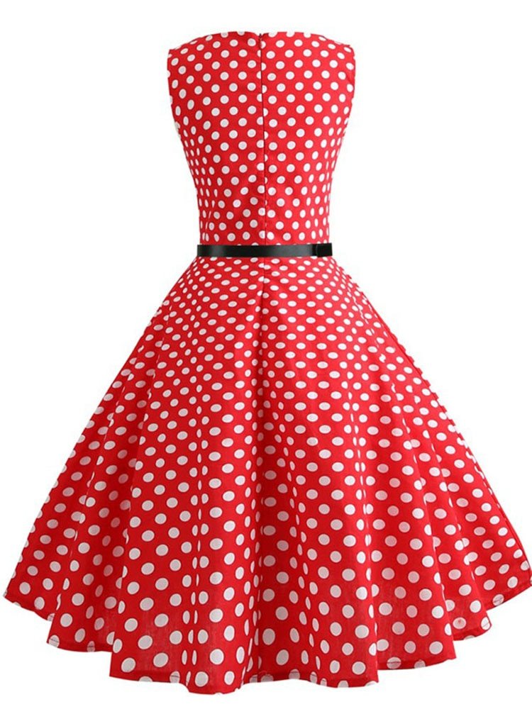 Robe d'été rouge à pois pour femmes, vintage, élégante, motif floral, robe de soirée, ceinture, éducative 2