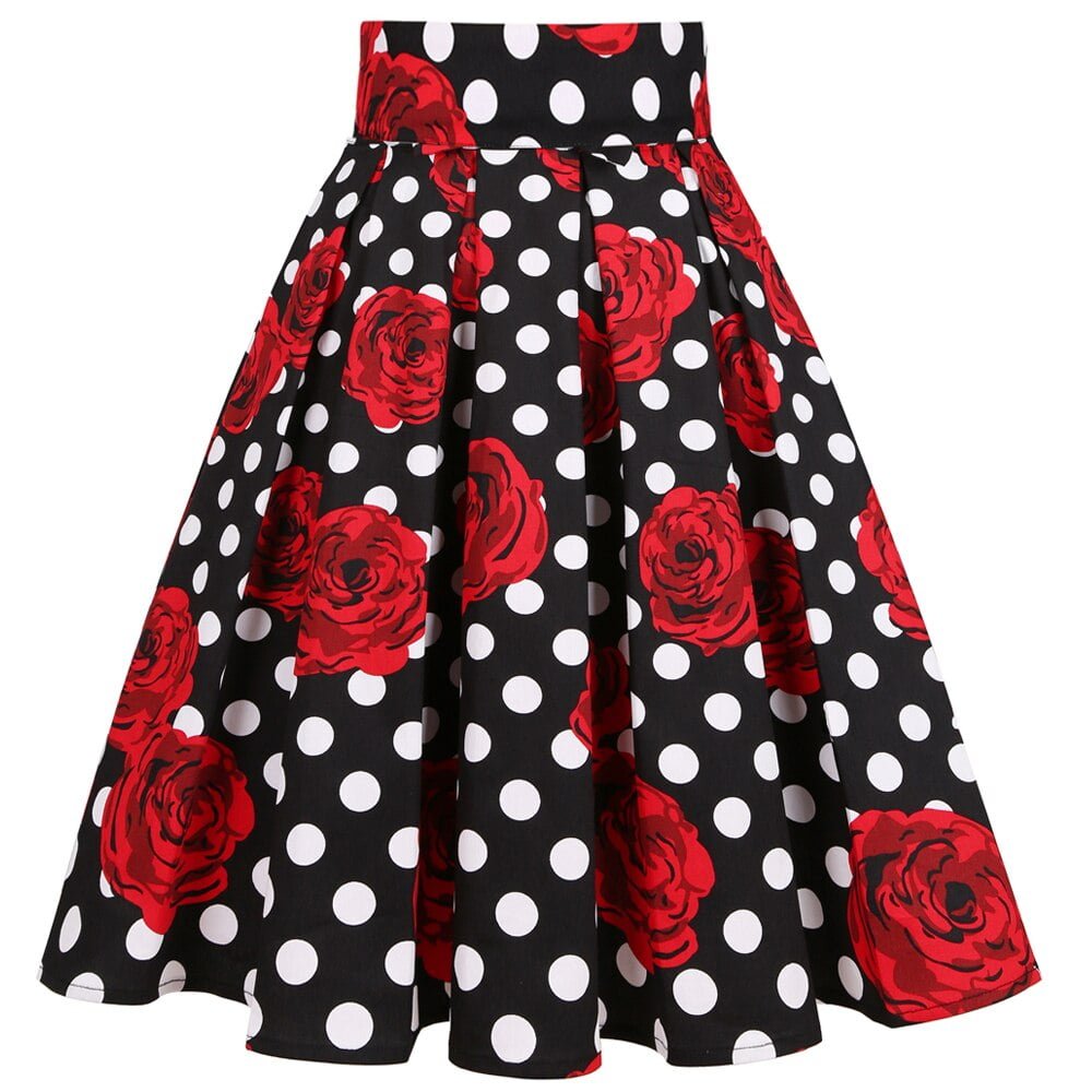 Jupe Midi Rétro Vintage en Coton pour Femme, Taille Haute 3XL, Décontractée, à Pois, Pinup, Rockabilly, Patineuse, 03/60 s, 2023 2