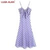 Robe mi-longue imprimée à pois pour femmes, robe à bretelles fendue sur le côté, robe à lacets décontractée, nœud papillon, éducatif, nouveau, été, LUJIA ALAN WD2937 1