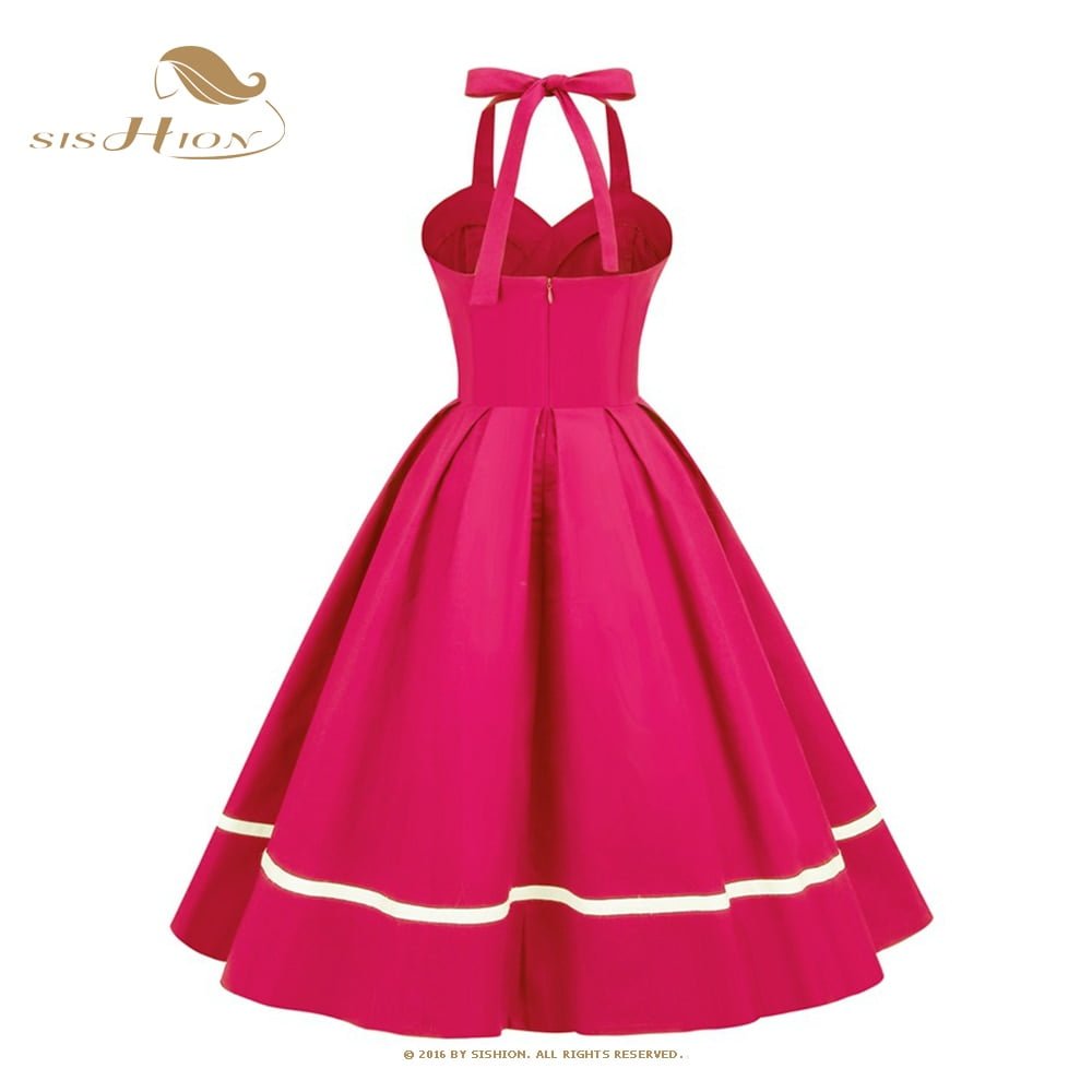 Robe Pin Up Rockabilly pour Femme, Tenue de Soirée Vintage, Plissée, Sans Bretelles, en Coton, Rouge, Vert, Rose, Col en V, Années 50 et 60, VD3319 2