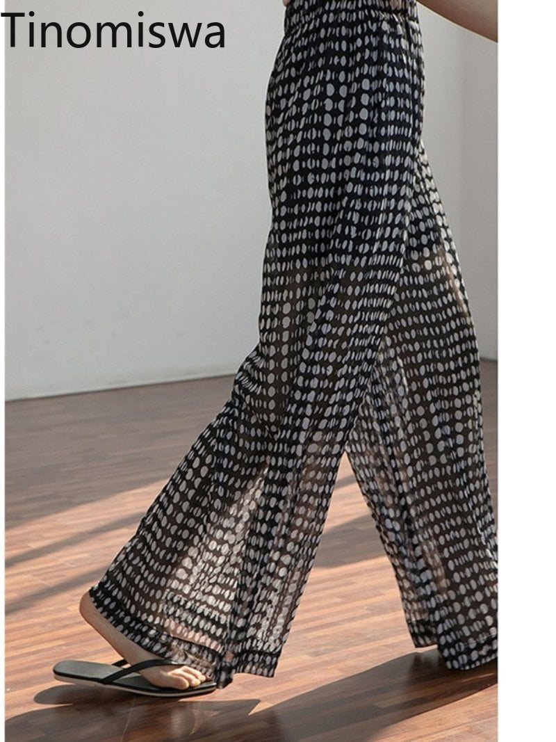 Tinomusi Pantalon Mousseline Femme Pois