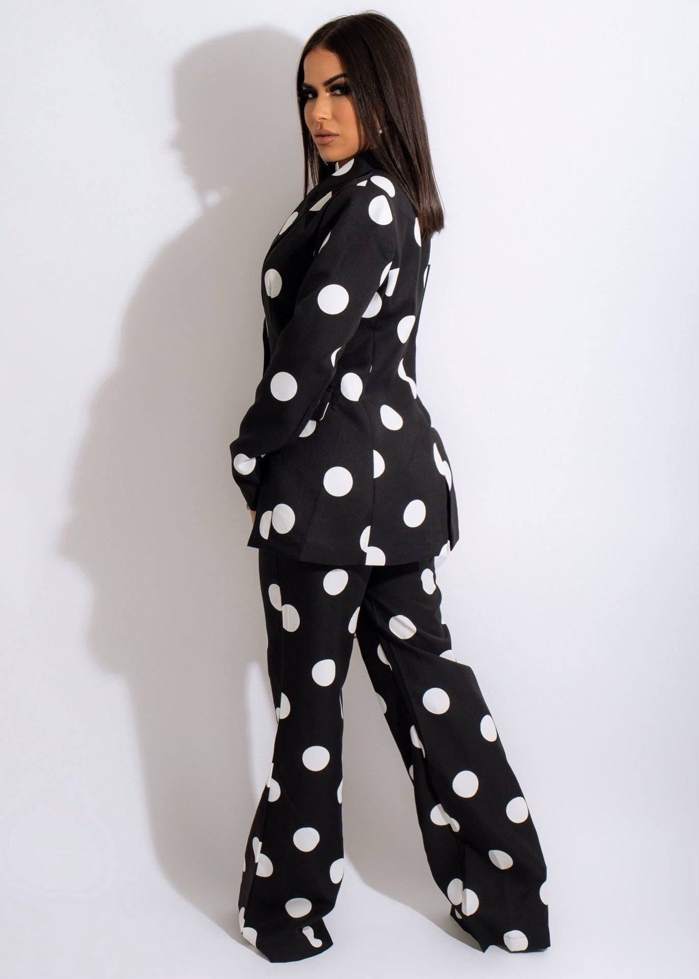 Ensemble pantalon échancré à jambes larges pour femme, pantalon de bureau, élégant, à pois, nouvelle collection printemps-automne 2021, 2 pièces 2