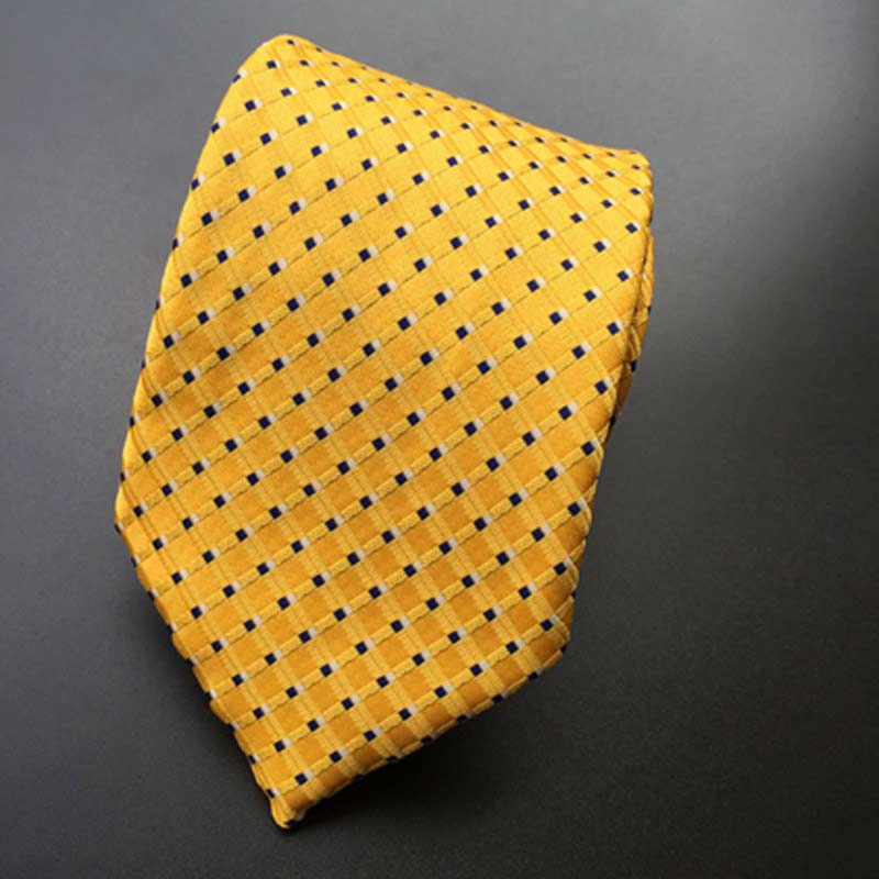 Cravate classique pour homme, Vintage, 8cm, 100% soie jaune, avec motifs à pois noirs, pour fête de marié 2