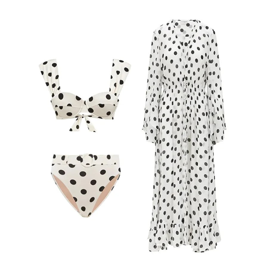 Maillot de bain une pièce imprimé à pois, rétro, bikini, jupe trempée, ceinture, cover-up, vêtements de plage, nouvelle collection 2023 2