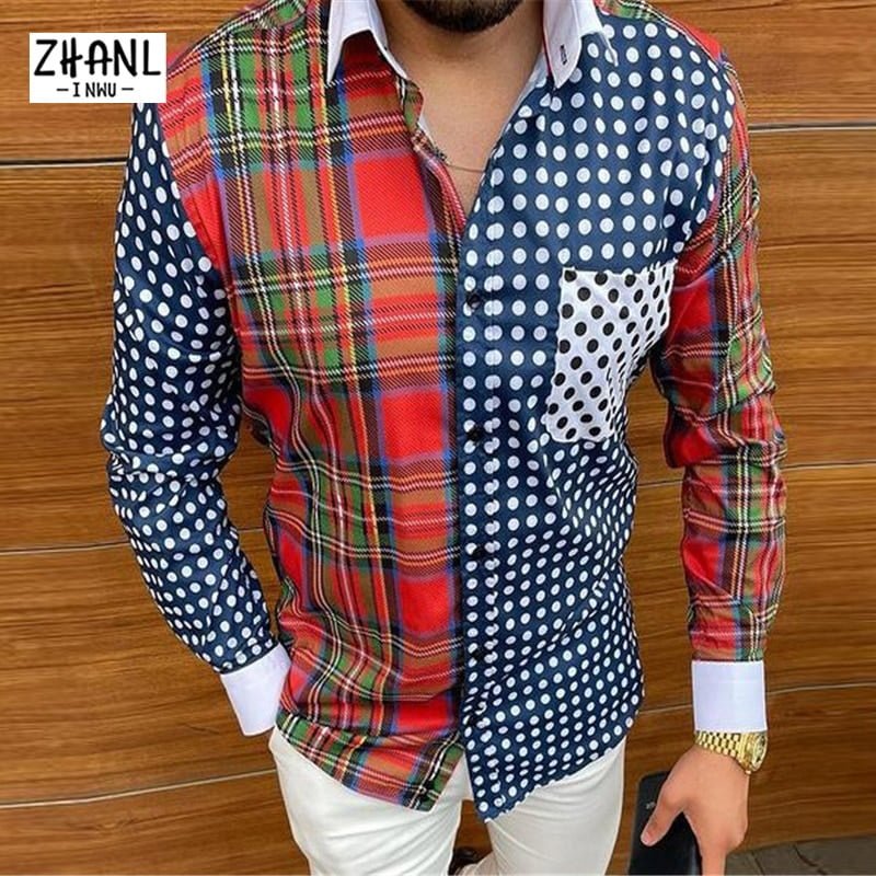 Chemise Carreaux Pois Homme Décontractée Streetwear