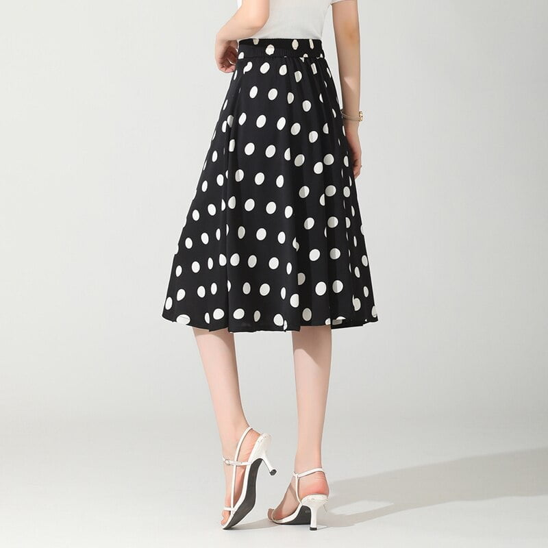 Jupe trapèze à pois pour femmes, nouvelle collection d'été, douce, élastique, taille haute, élégante, pour dames, 6 000, noire, blanche 2