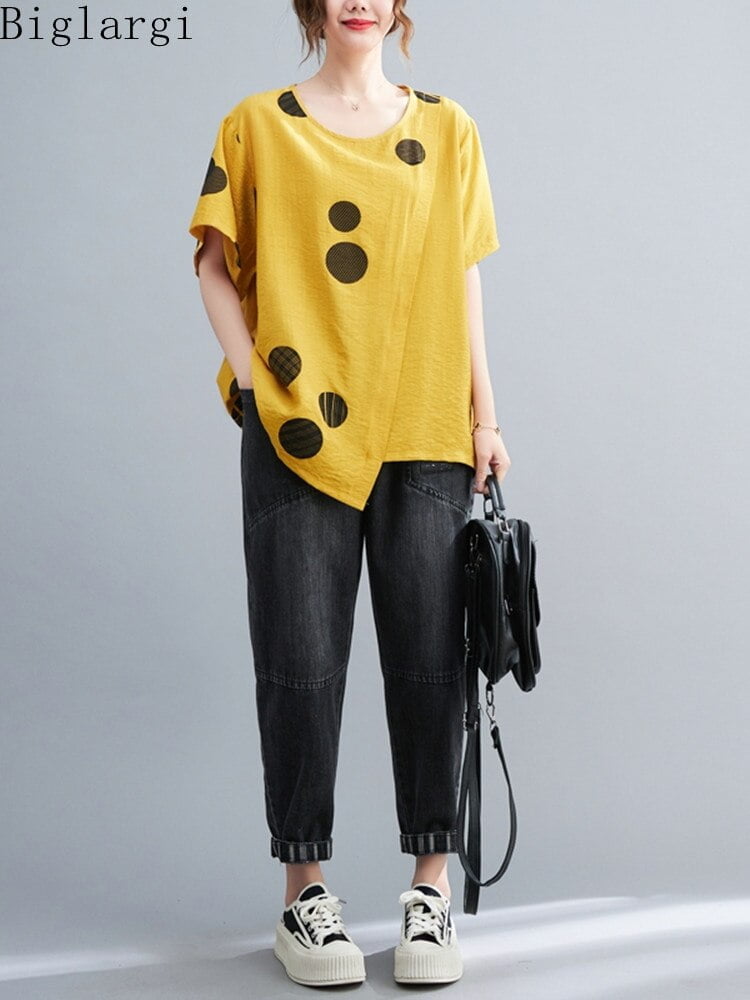 T-Shirt Coton Imprimé Pois Femmes