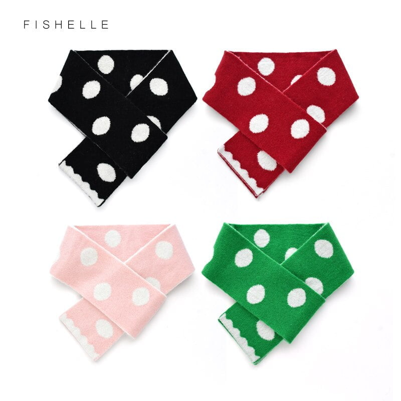 Mini foulard en laine à pois pour femme adulte, Vintage, noir, rouge, bande fine, chaude, courte, cadeau pour fille, hiver 2