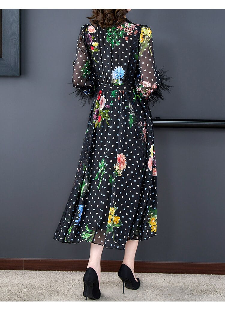 Injfur s-Jupe fine à imprimé floral, manches longues, col en V, mûrier, pois français, tempérament, printemps, nouveau, 2023 3