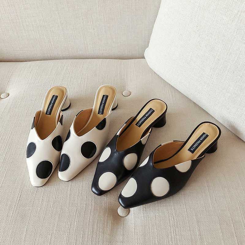 Maogu-Pantoufles pointues à pois pour femmes, sandales à talons bas, chaussures élégantes, mules d'été décontractées, Zapatos de mujer 40 1