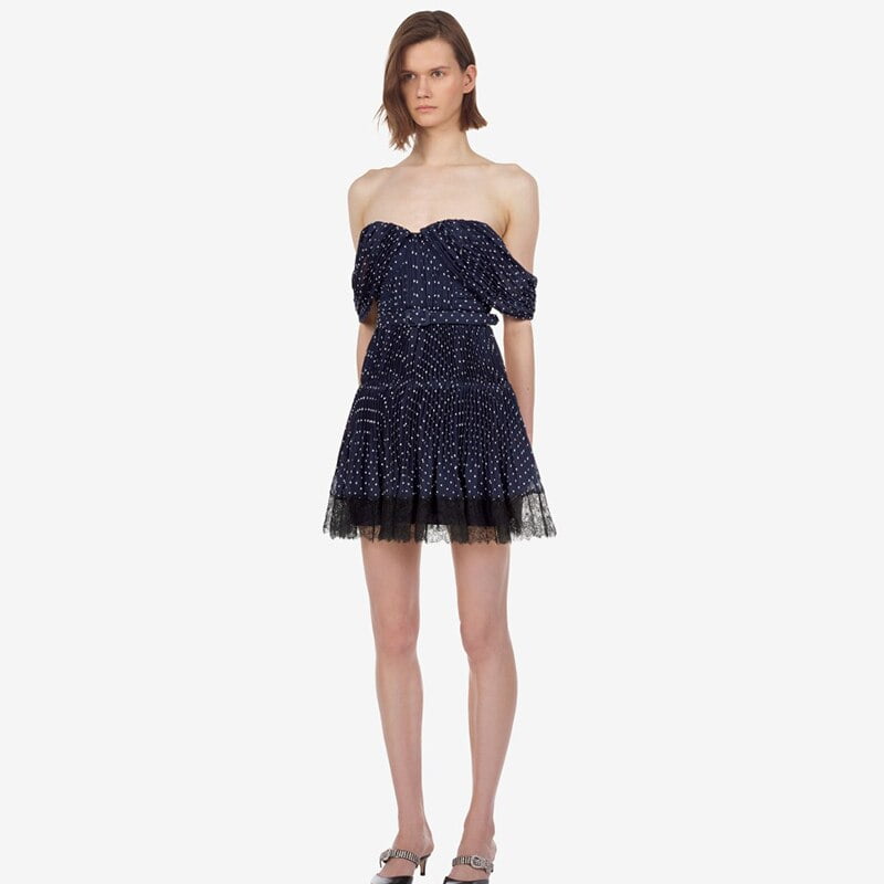 Robe de soirée en dentelle pour femmes, sans bretelles, à pois, tenue de Club, mode féminine, ourlet, 2022 2