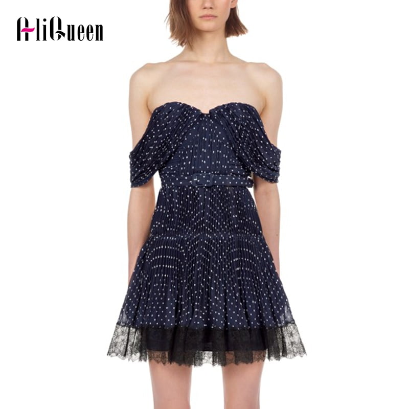Robe de soirée en dentelle pour femmes, sans bretelles, à pois, tenue de Club, mode féminine, ourlet, 2022 1