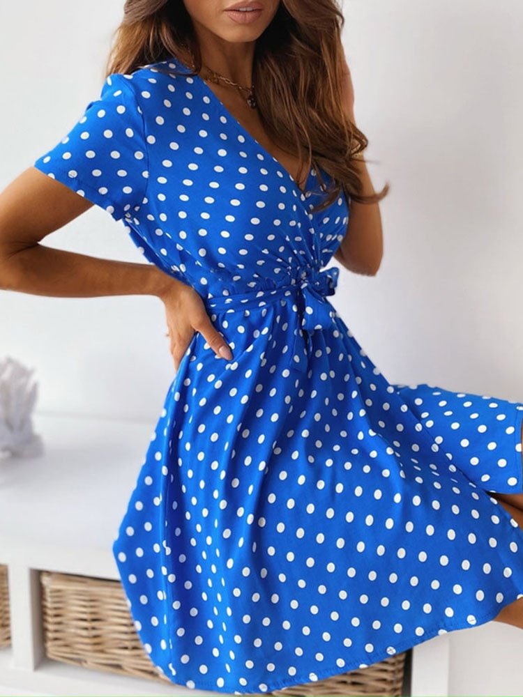 Robe d'été à manches courtes pour femmes, tenue de plage sexy, col en V, mini robe de soirée pour dames, pois vintage, 2022 2