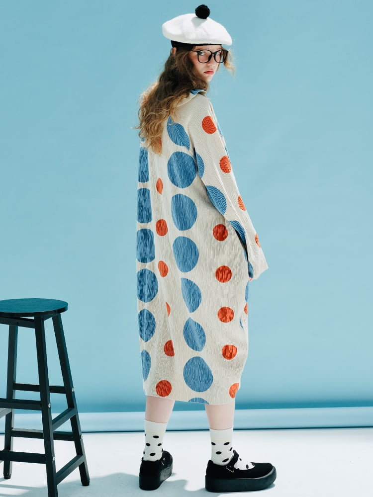 Imakokoni – robe à manches longues, design original, col rond, pull, pois, longueur moyenne, décontracté, bleu, ample, 234020 2