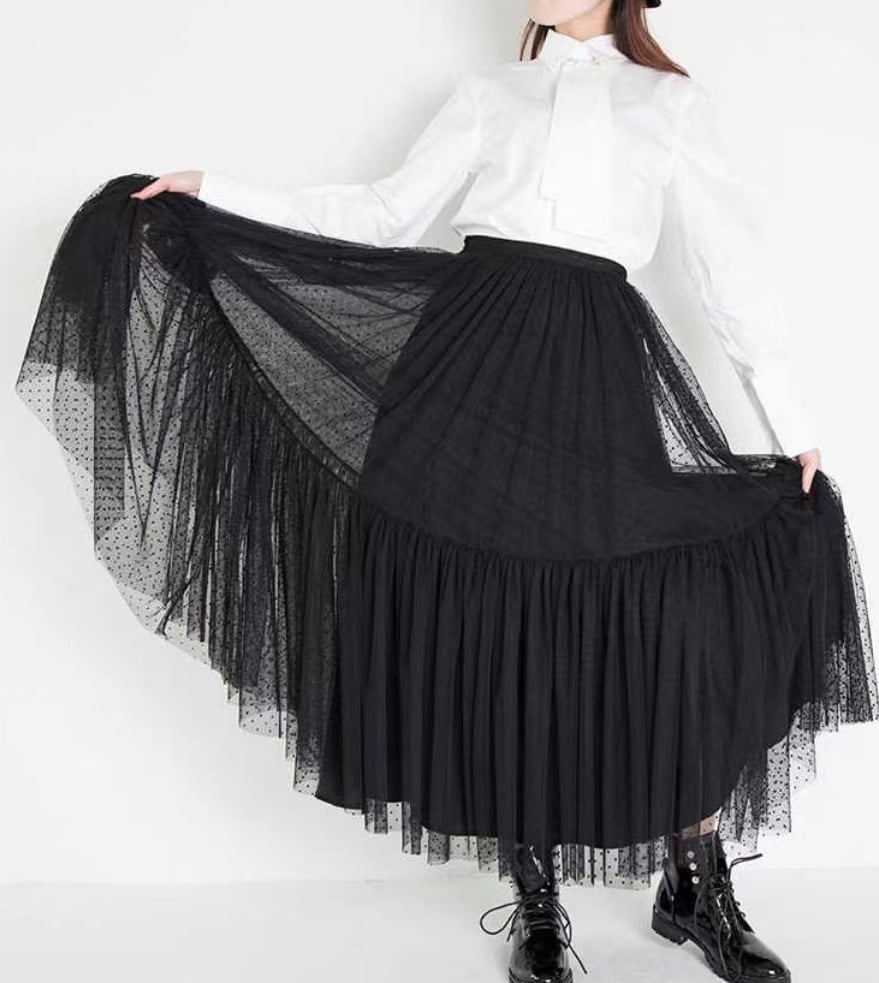 Jupe Mi-Longue Tulle Pois Élégante