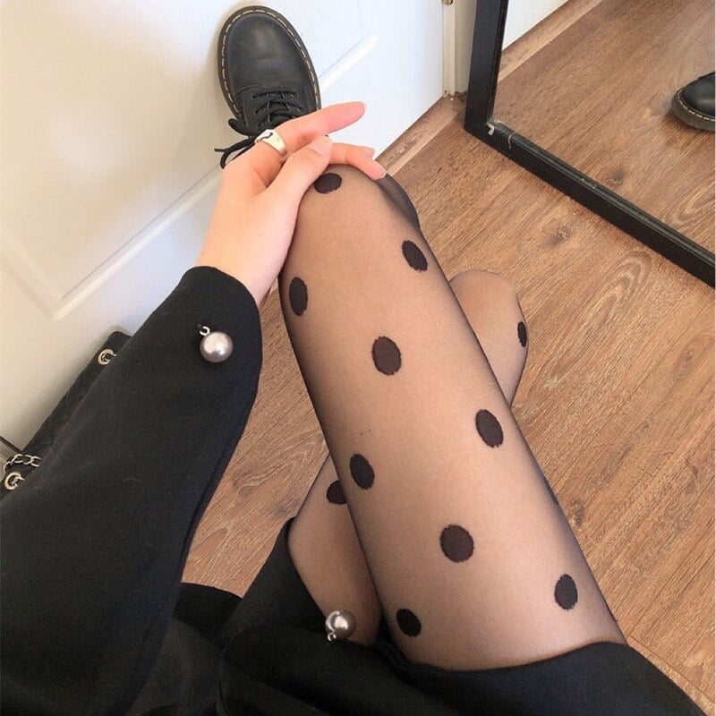 Collants Sexy en résille sans couture pour femmes, bonneterie noire moulante, Lingerie Sexy à pois, bas d'été en Nylon serré 2